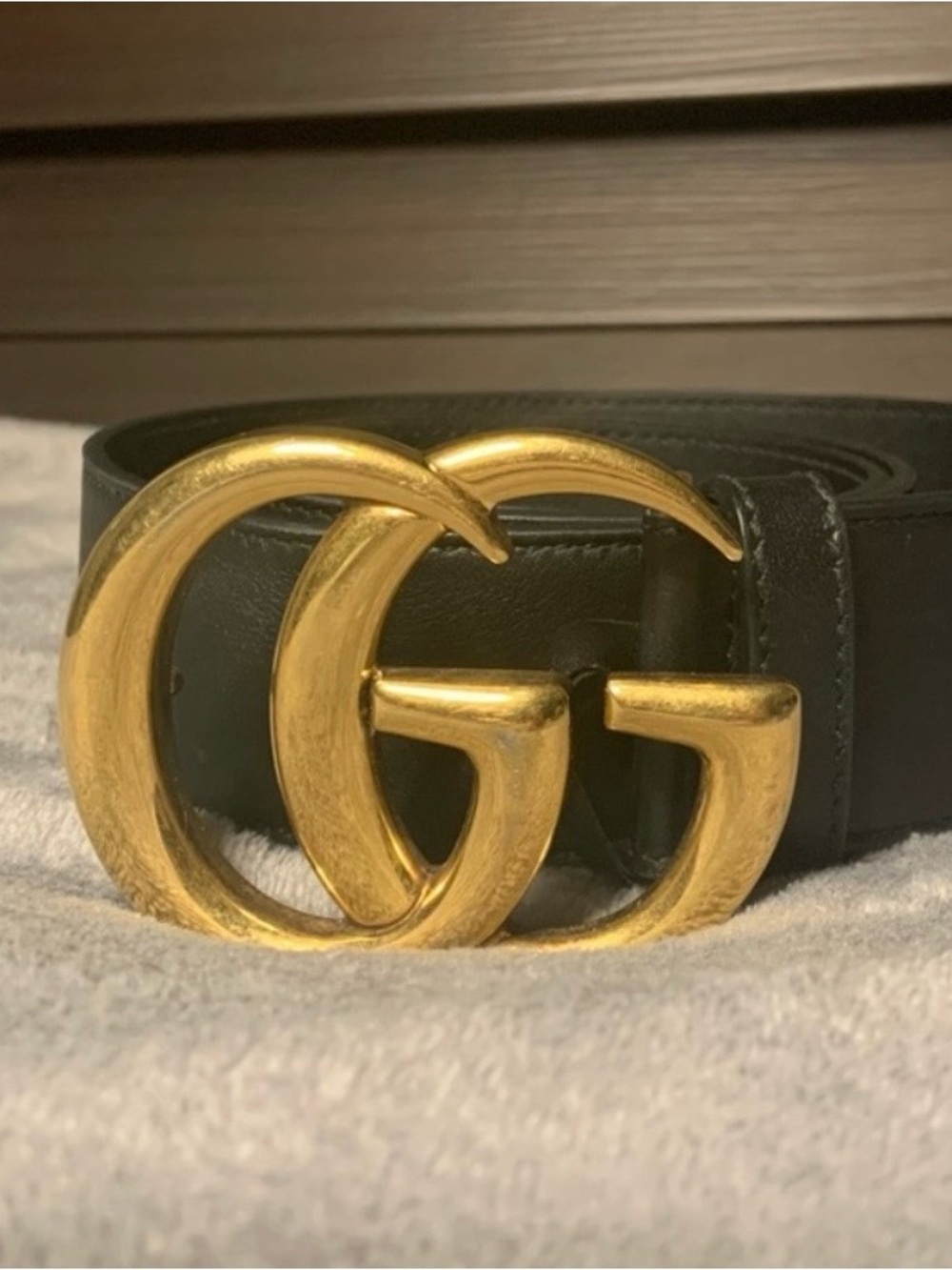 Gucci Black Leather Belt with Gold Double G Buckle